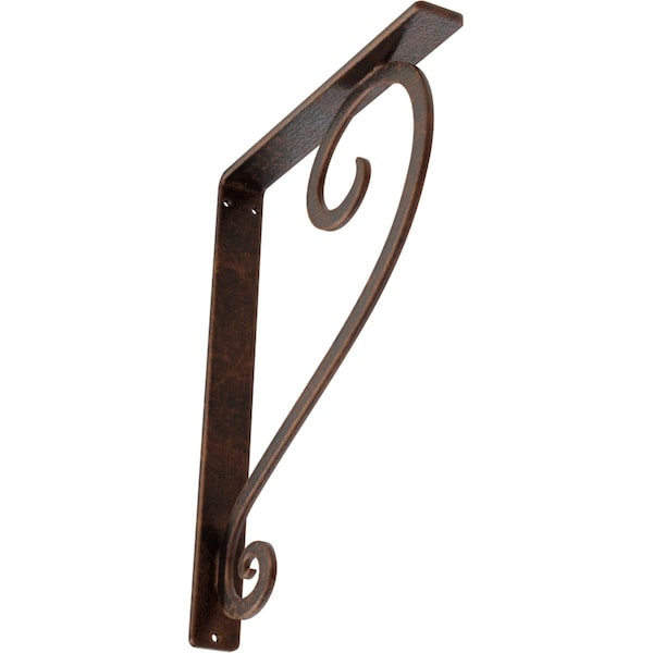 Ekena Millwork Edwards Wrought Iron Bracket, (Single center brace), Antiqued Copper 1 1/2"W x 10"D x 12"H BKTM01X10X12SEDACO - main